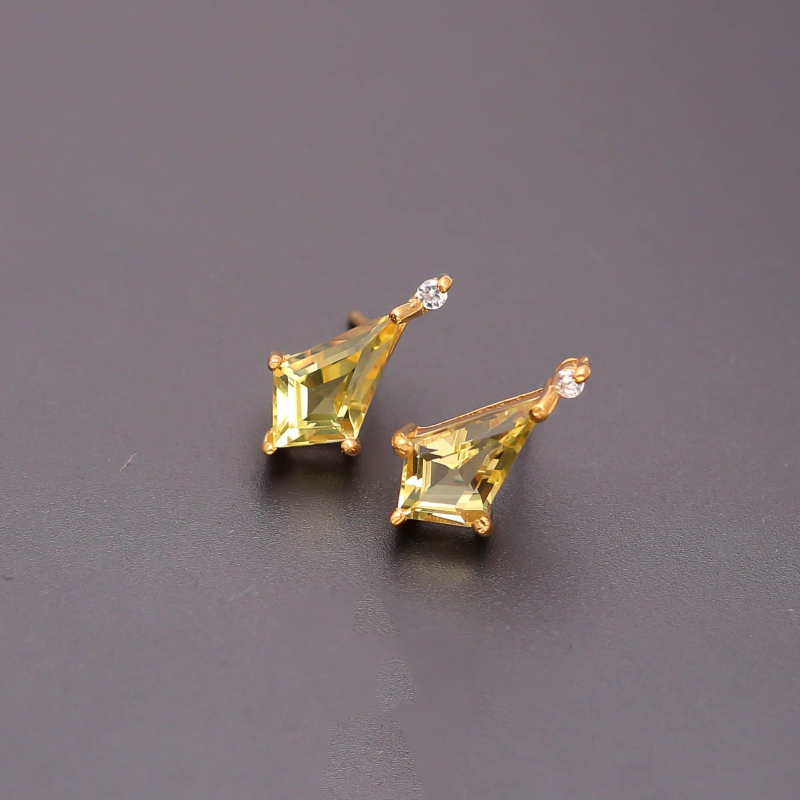 Natural Lemon Quartz Kite Stud Earrings Gold Plated 925 Sterling Silver Jewelry