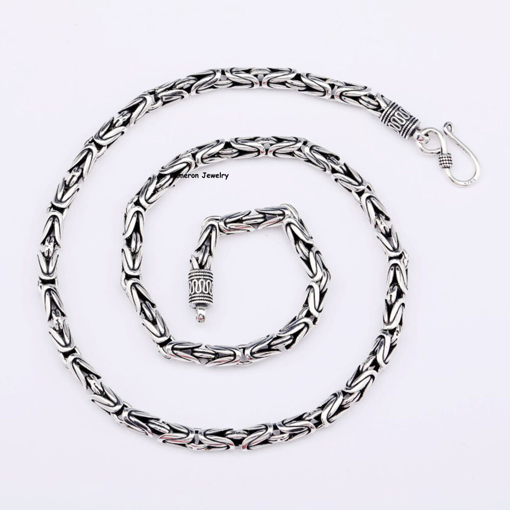 Solid 925 Sterling Silver Chain 4mm-8mm Byzantine Necklace For Men Women 18-30in