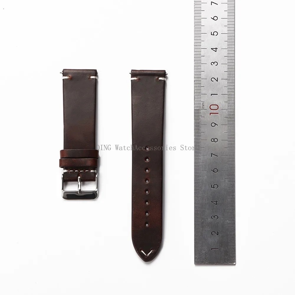 Retro Oil Wax Genuine Leather Watch Band 18 19 20 21 22 24mm Thin Cowhide Strap.