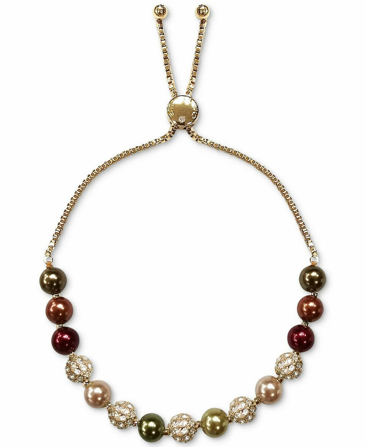 Charter Club Pavé Fireball & Colored Imitation Pearl Slider Bracelet