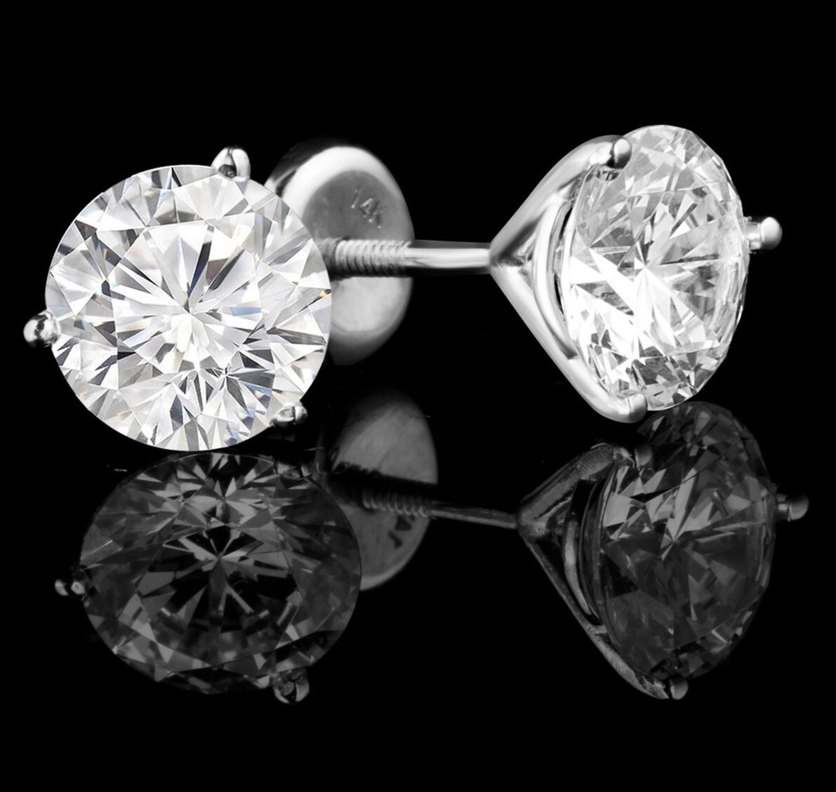 Diamond Martini Studs 14k White Gold Women’s Earrings Round 1.50 Ct Lab Created