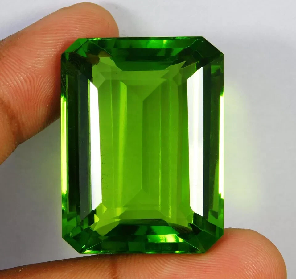 Certified 111.60 Ct Natural Green Peridot Topaz Emerald Cut Loose Gemstone