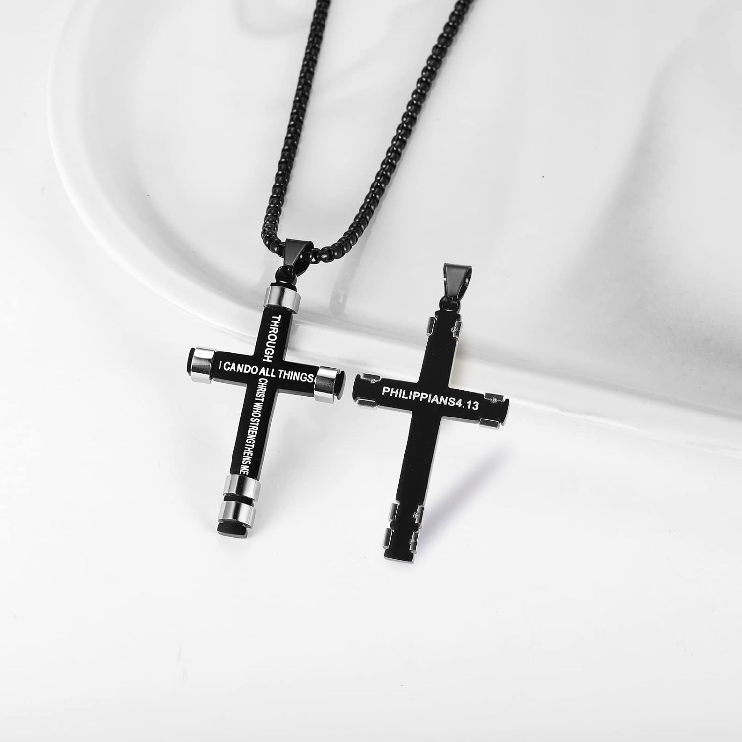 Philippians 4:13 Cross Necklace for Men Strength Bible Verse I CAN DO ALL THINGS