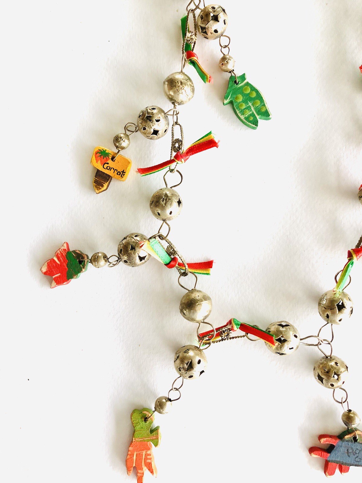 Silver And Wood Garden Charm Necklace Approx 30 Inches Long.