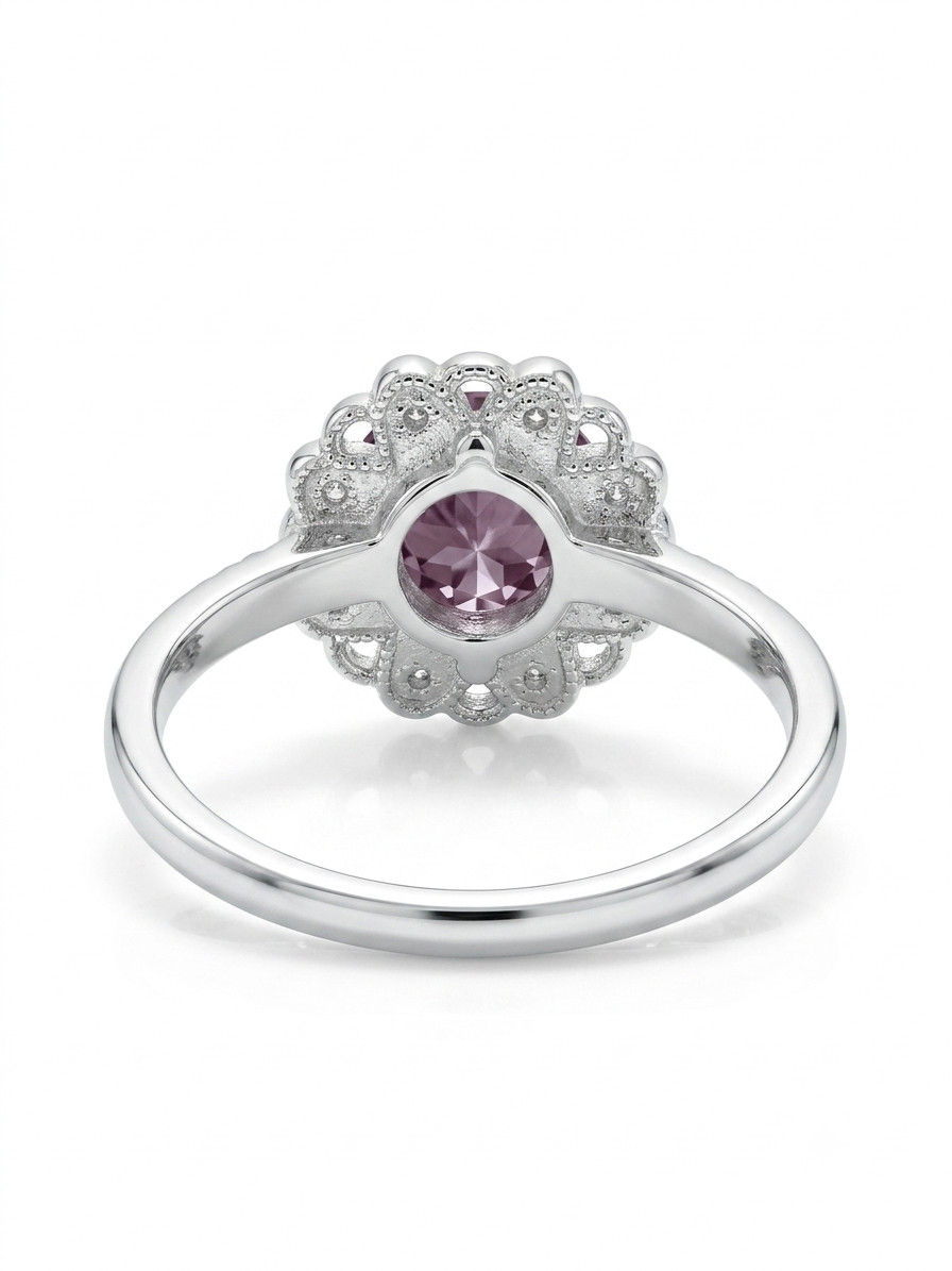 925 Silver Halo Ring, Pink Zircon Flower Engagement Ring, Handmade Promise Gift