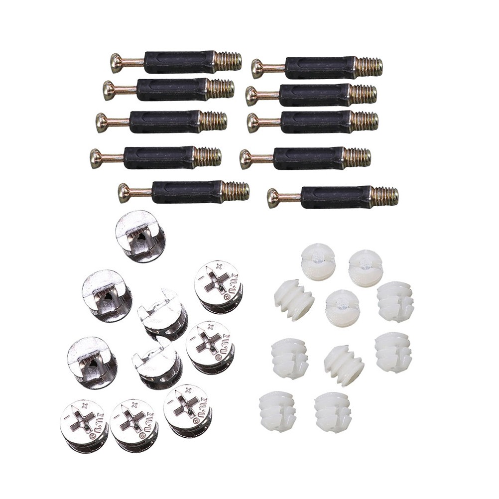 24 Sets Durable Cam Bolt Nut Dowels Furniture Fasteners Plastic Zinc Alloy Metal