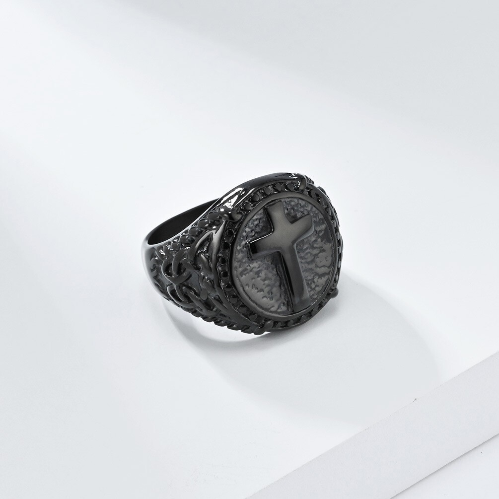 Mens Celtic Knot Cross Signet Ring Gothic Stainless Steel Biker Band Boy Jewelry