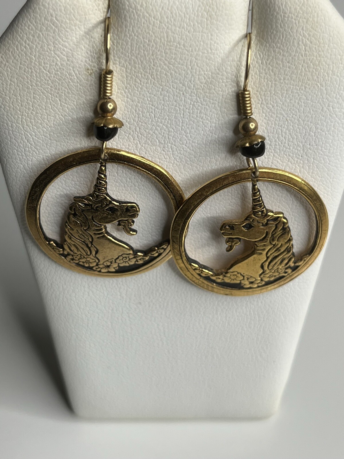 Vintage Gold Tone Unicorn Earrings Pepi And Company J.W. Pewter