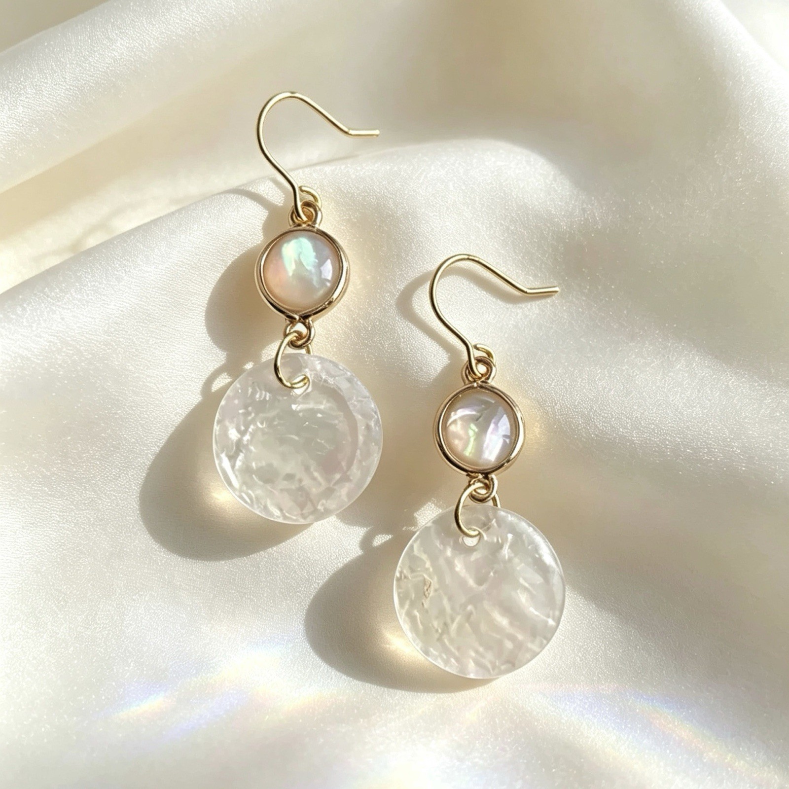 Handmade Copper Alloy Drop Earrings Natural Shell Resin Dangle Women Jewelry