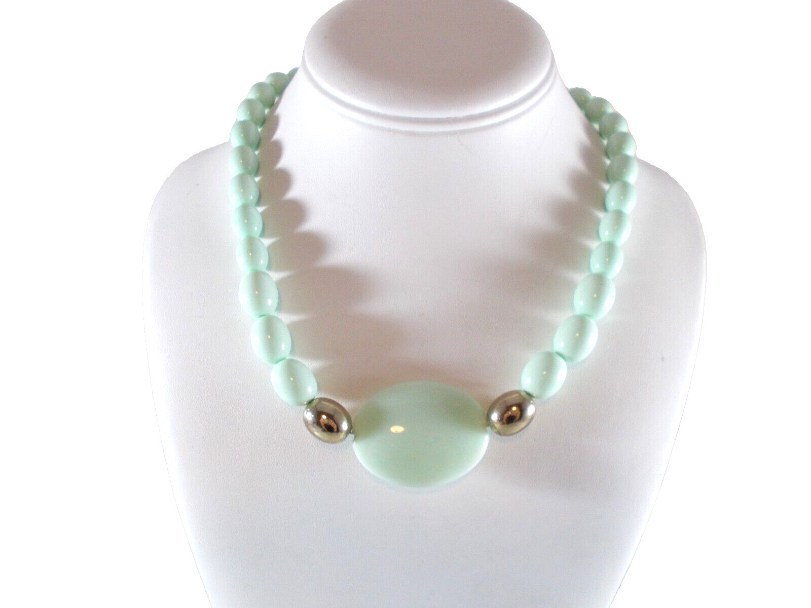 VTG Light Aqua Color Acrylic Bead Choker Necklace Free Shipping