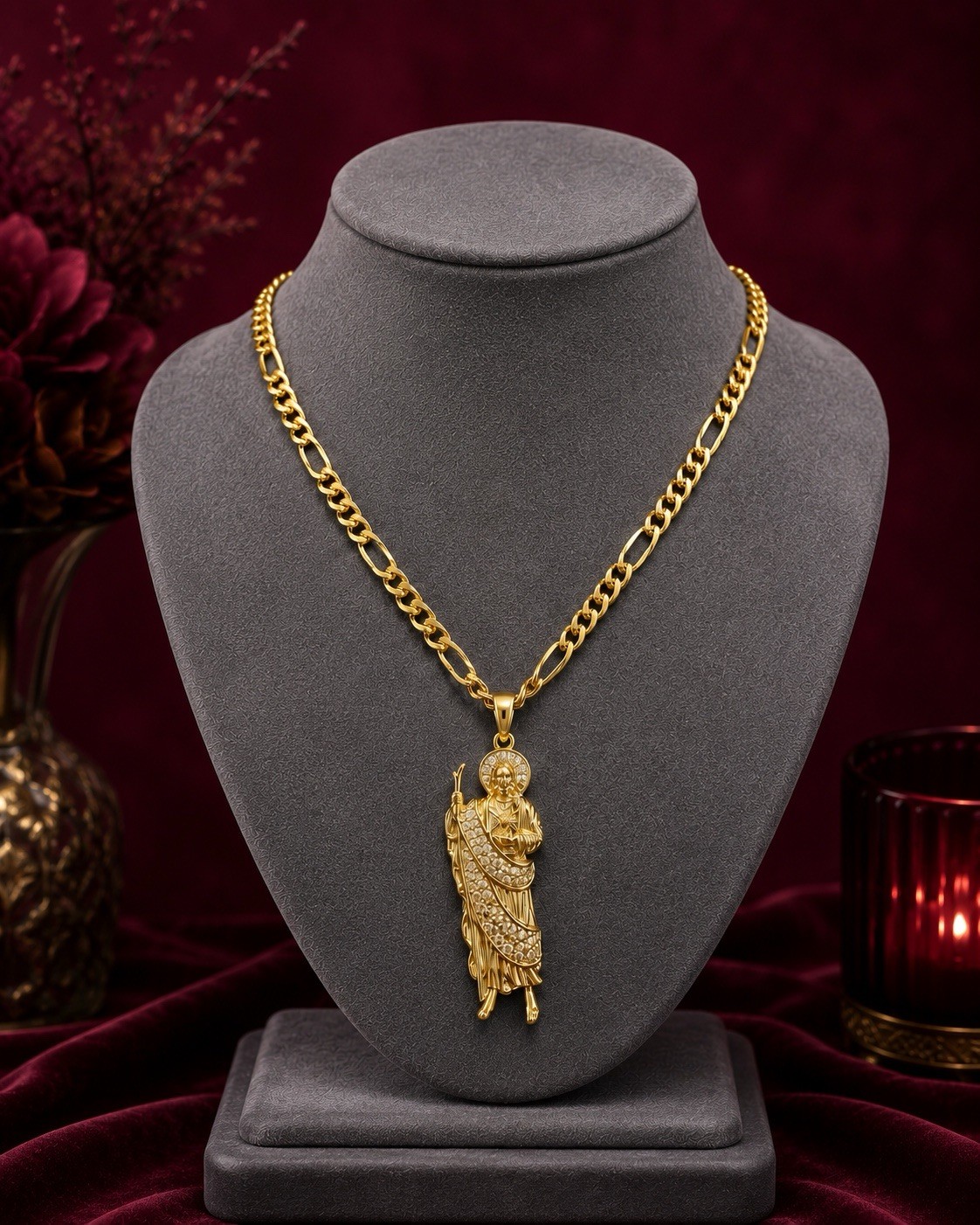 Gold plated Figaro none tarnished Charm Pendant Necklace Lobster Closure