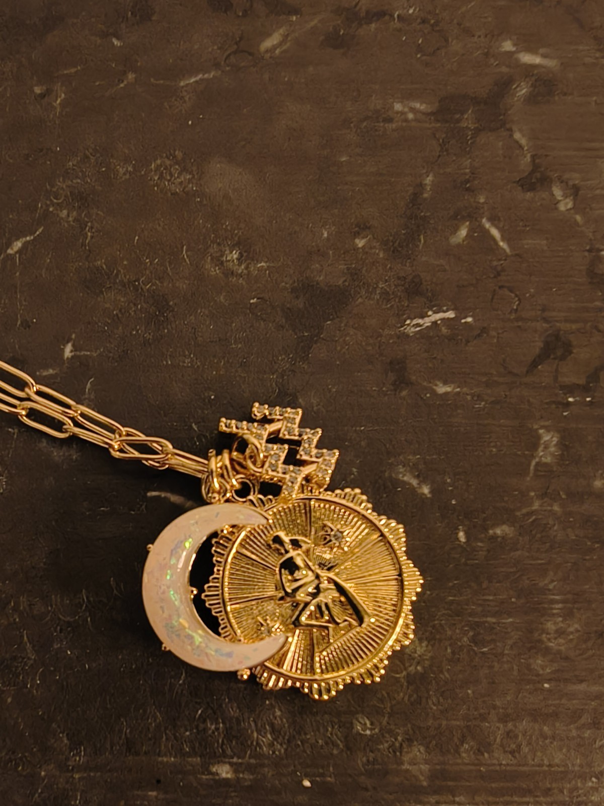 Aquarius Zodiac Gold Plated Pendant Necklace with Opal Stone
