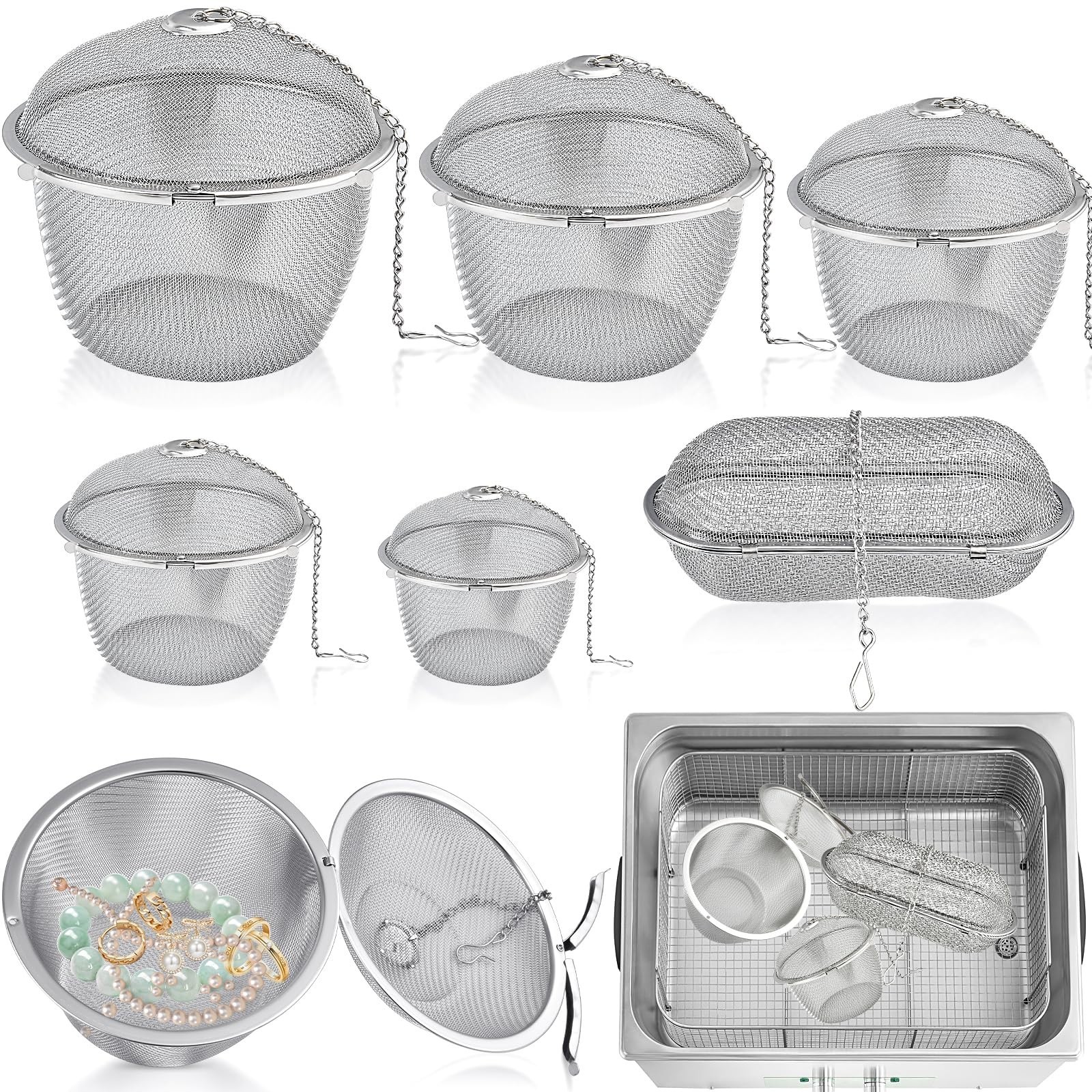 6 Pcs Ultrasonic Cleaner Baskets – Stainless Steel Jewelry & Watch Parts Mesh Ba