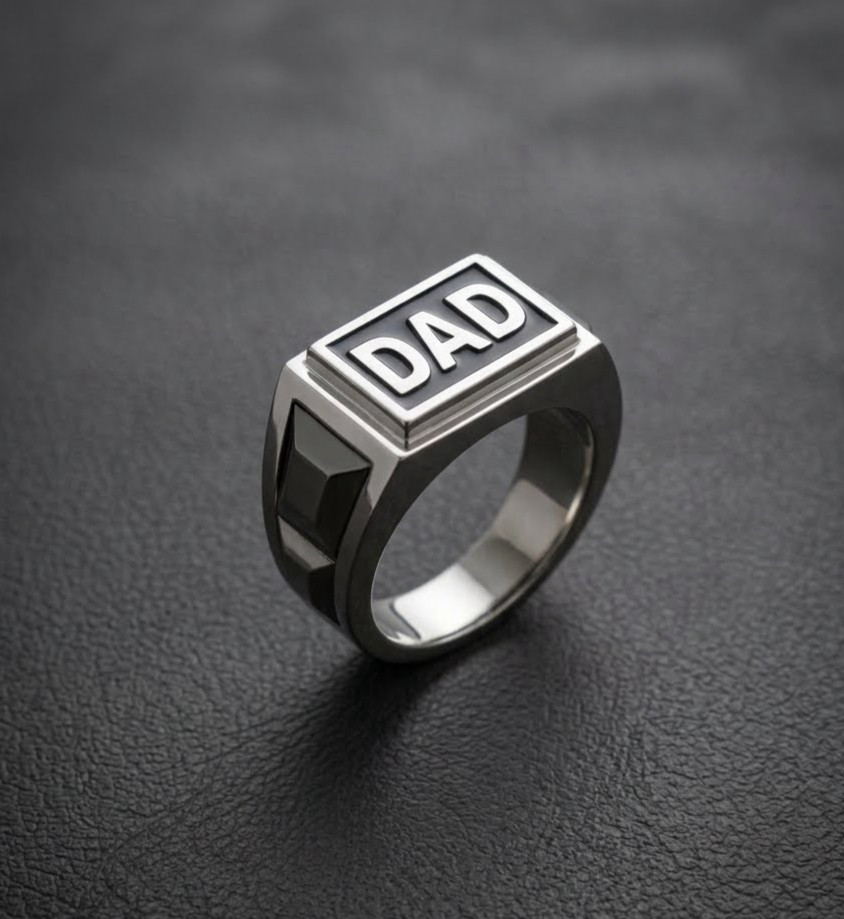 Tungsten & Stainless Steel & Hematite Solid Dad Ring Perfect for Father Day Gift