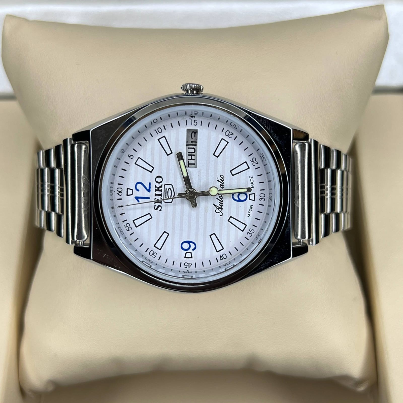 Seiko Automatic Day/Date White Dial Vintage Refurbished Men’s Watch 36mm