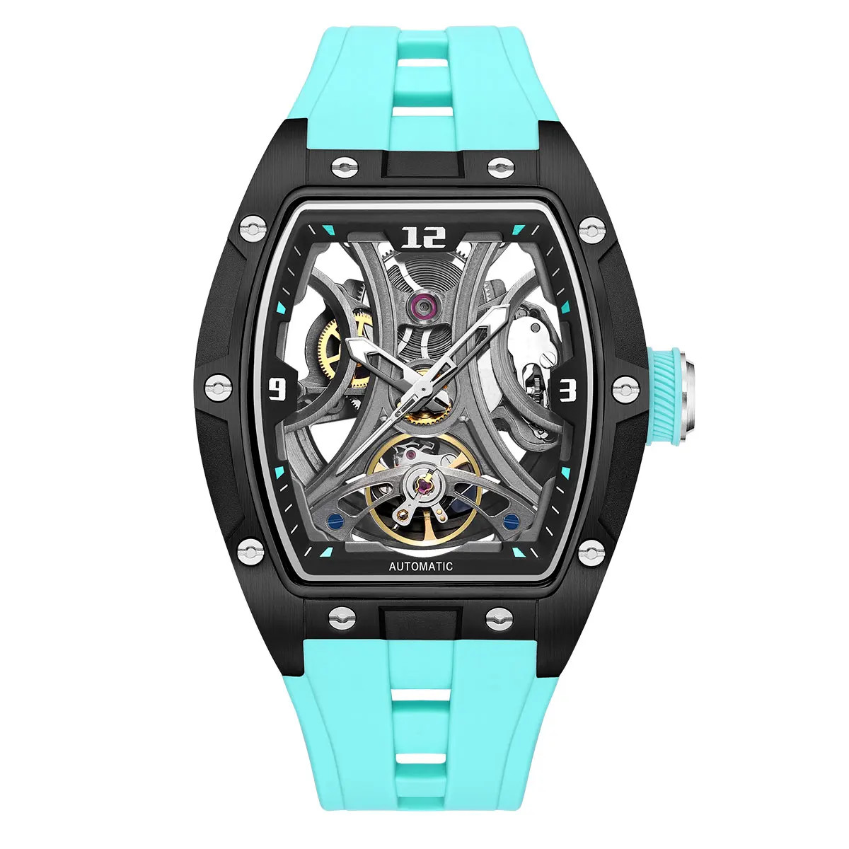 MEGIR Sports Automatic Mechanical Men Watch Skeleton Waterproof Stainless Steel