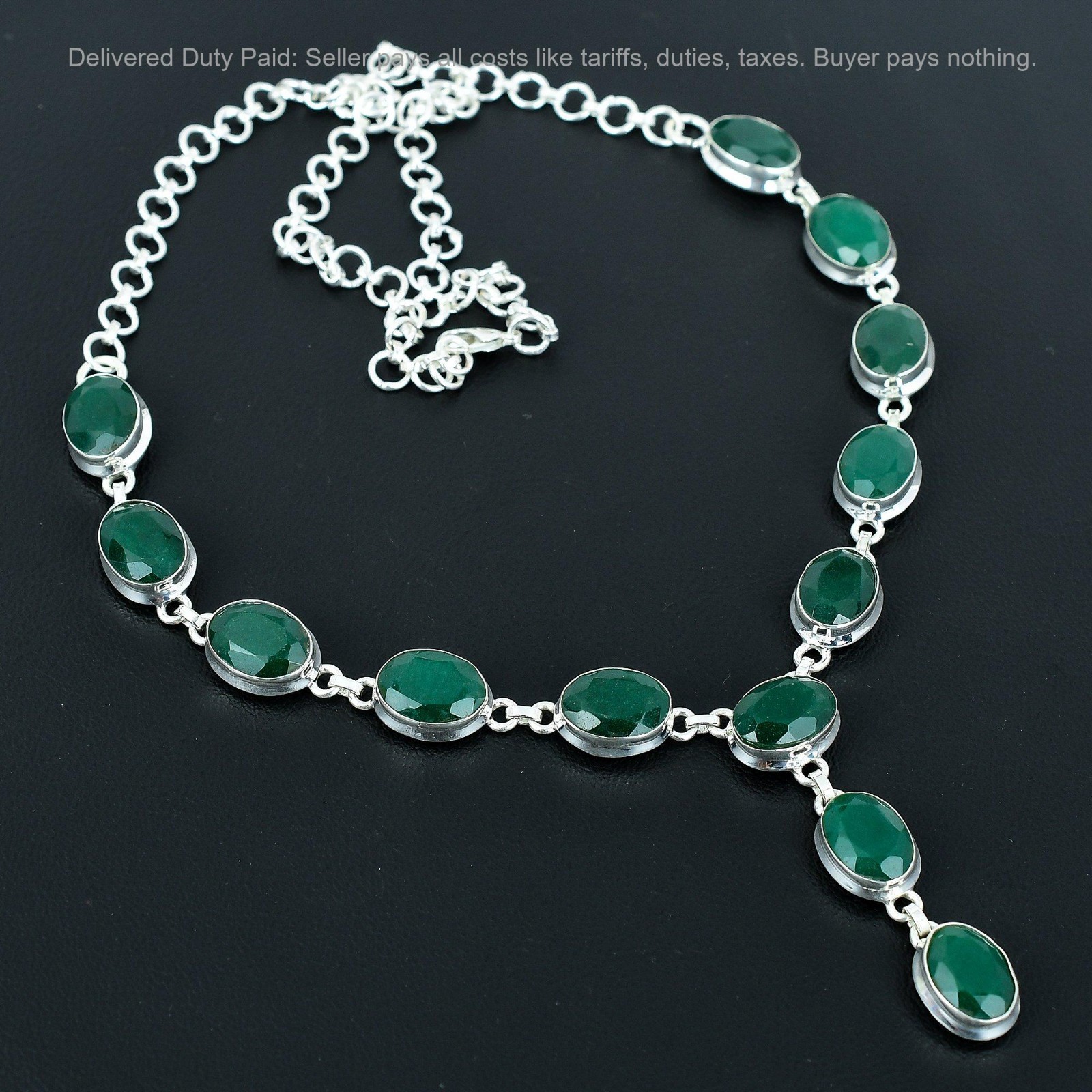 925 Silver Zambian Emrald Stone Elegant Chain Sister Wedding Necklace Jewelry