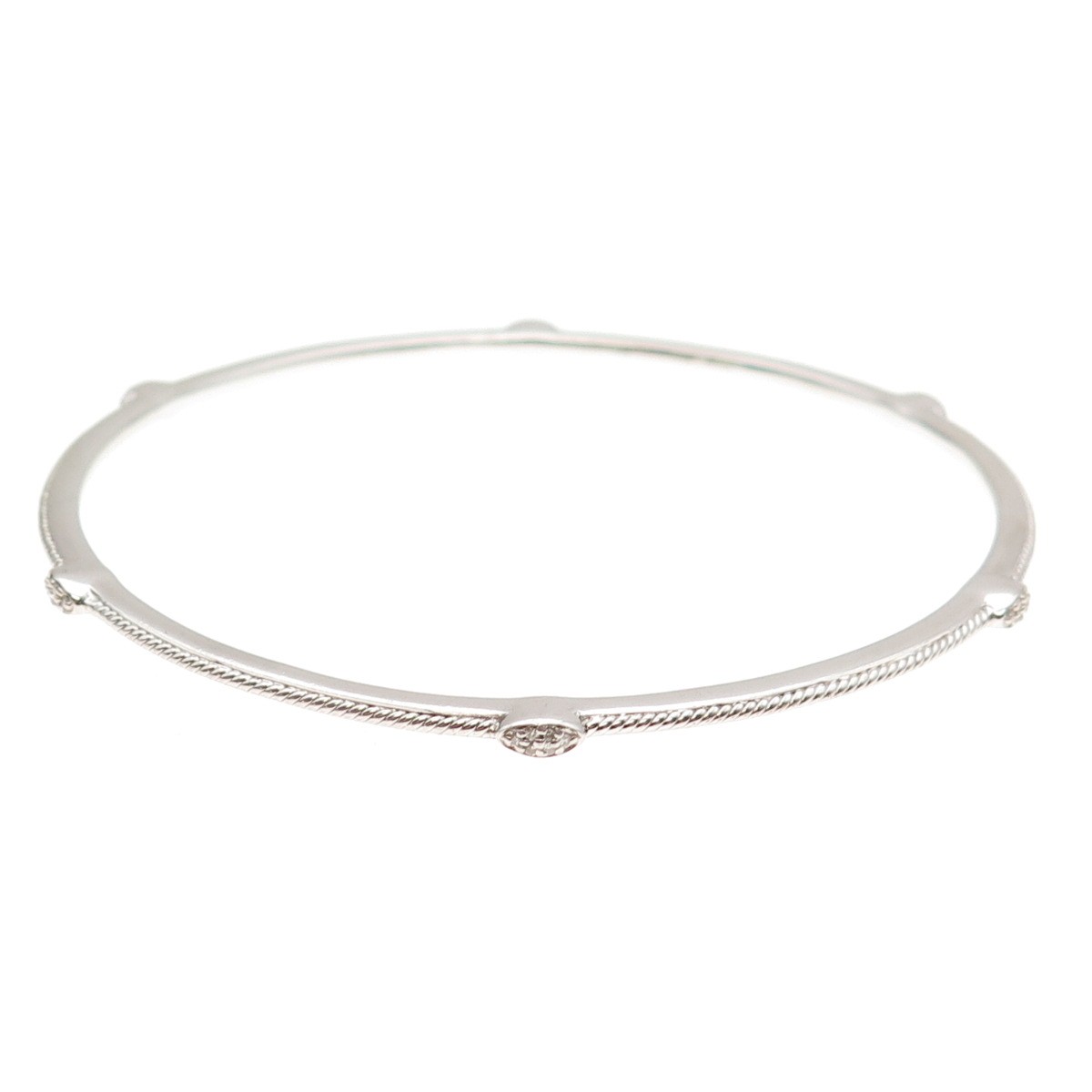 Jane Seymour 925 Sterling Silver Real Diamond Stackable Bangle Bracelet 8.25″
