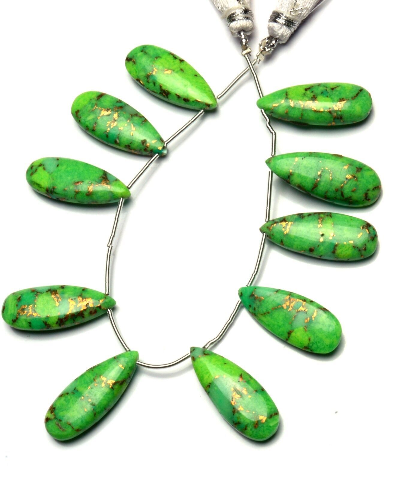 Natural Gem Green Copper Turquoise 25x10MM Approx Smooth Pear Shape Briolettes7″