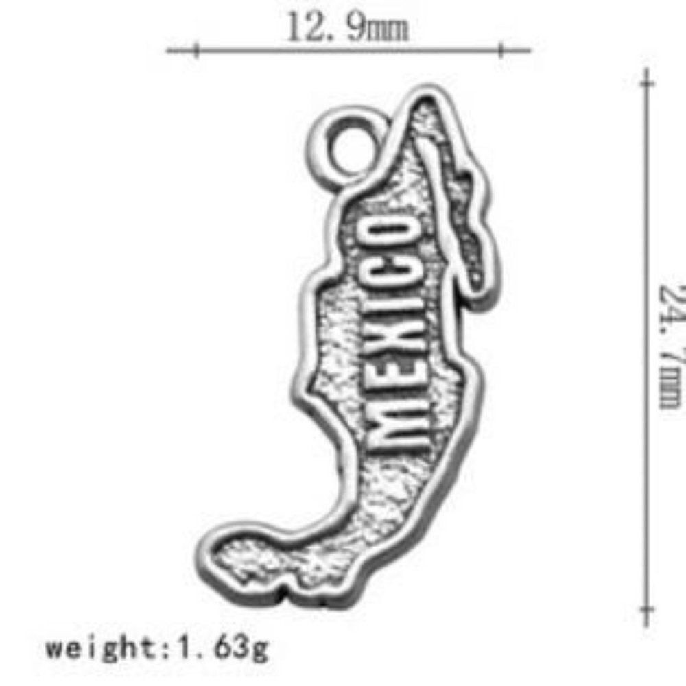 1 Inch Metallic Grey Mexico Map Outline Charm Pendant Travel Souvenir Boho Chic