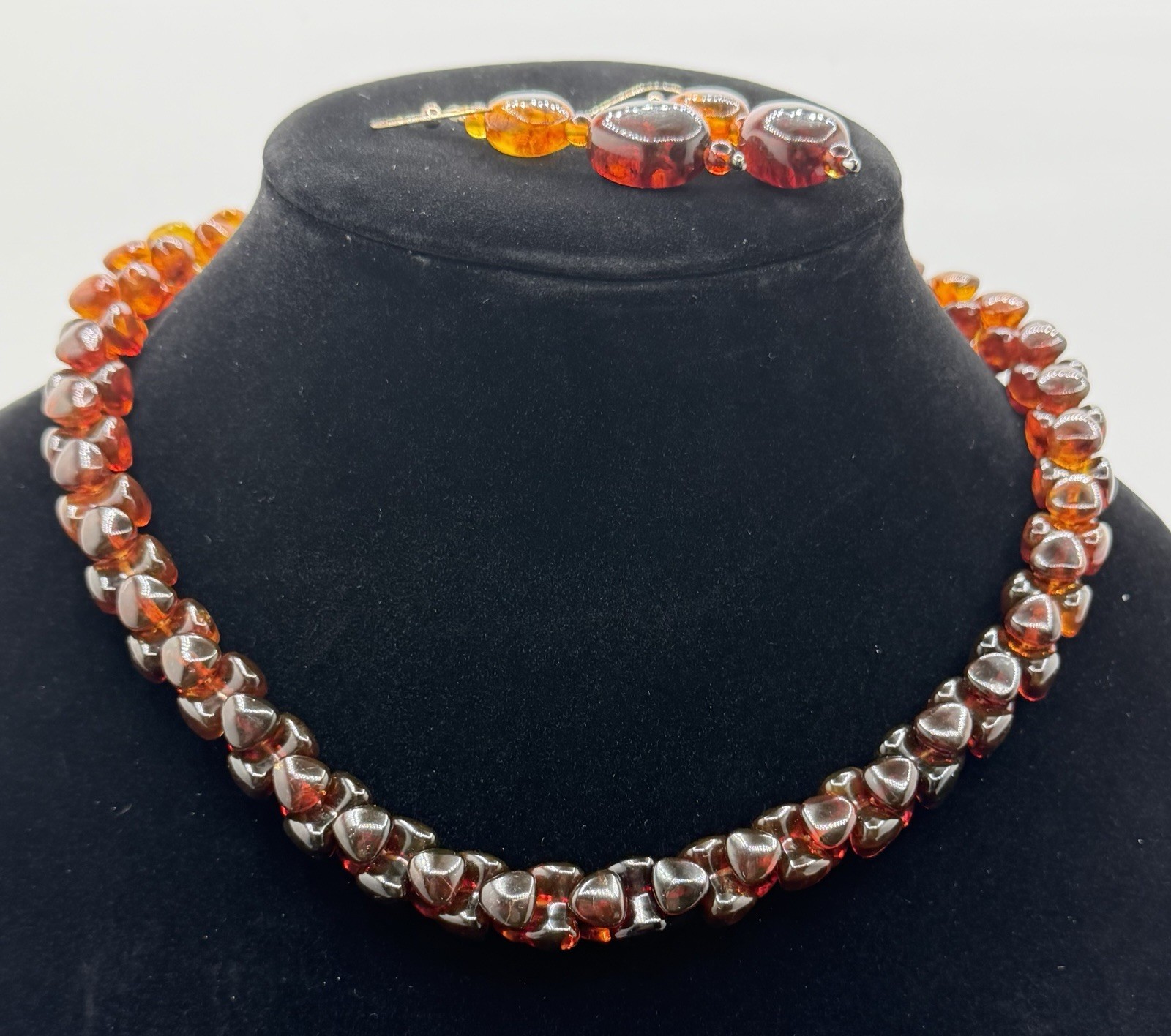 Jay King Amber/Sterling Demi Parure Earrings Necklace Bracelet 17-19” Necklace