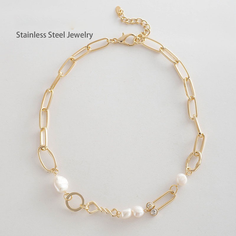 18K Gold Plated Pearl Bead necklace, Stainless Steel Waterproof No Tarnish YC02