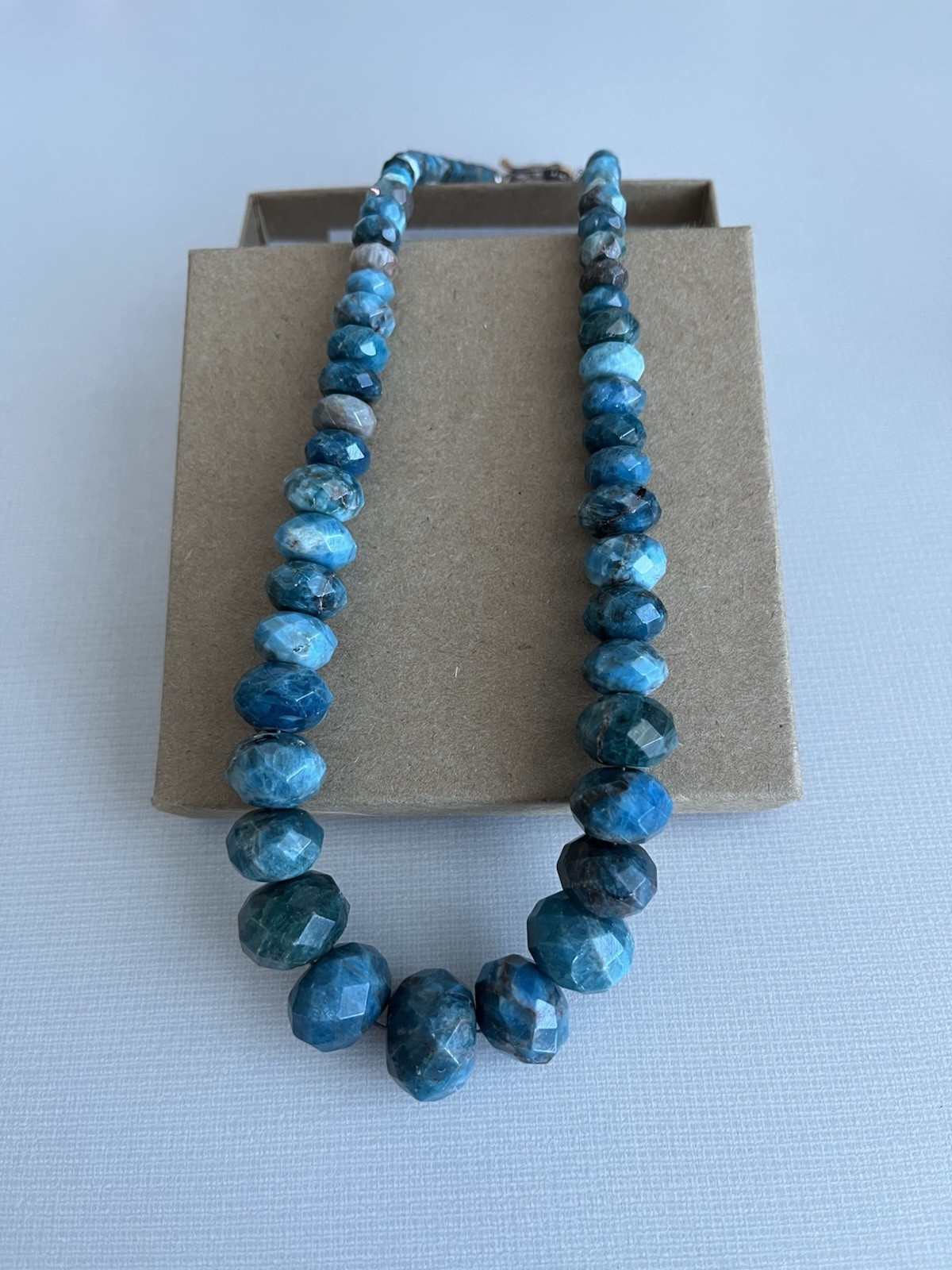 Blue Apatite Graduated Faceted Bead Necklace, /Earring Set 925 Silver Clasp