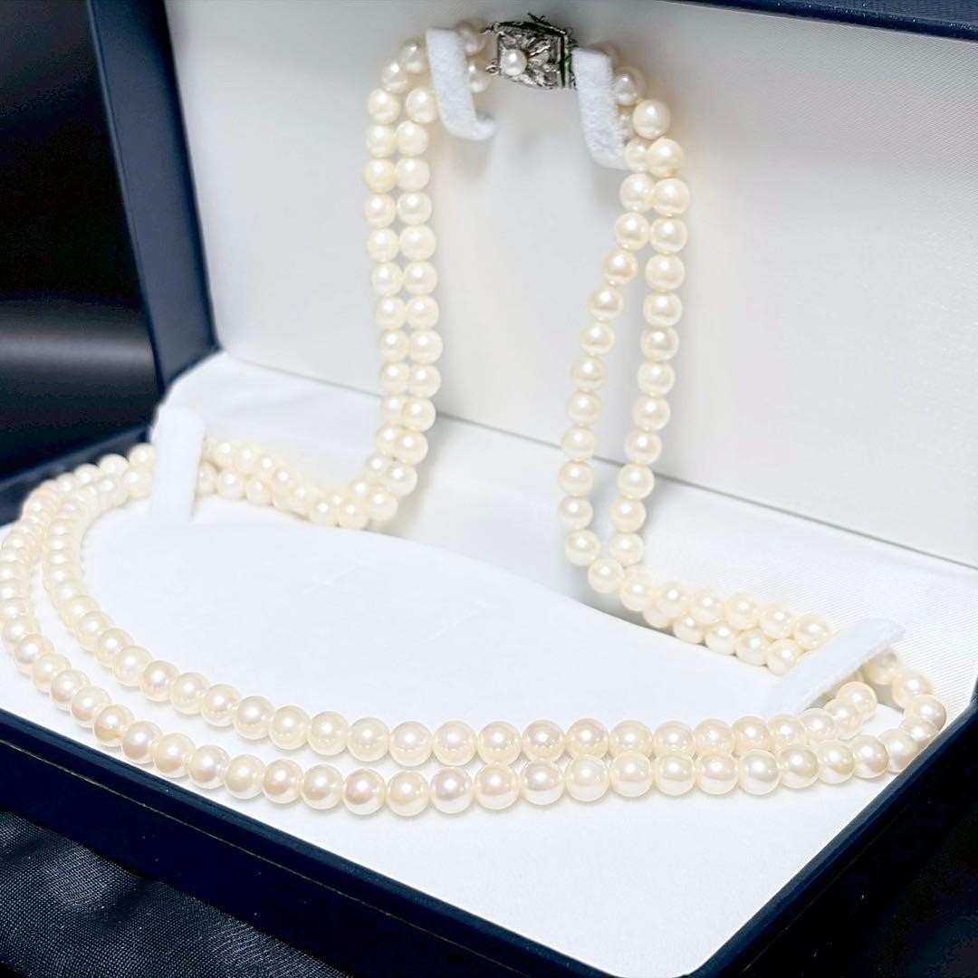 Akoya Pearl 6.0 6.3mm Double Strand Necklace Silver Clasp Auth