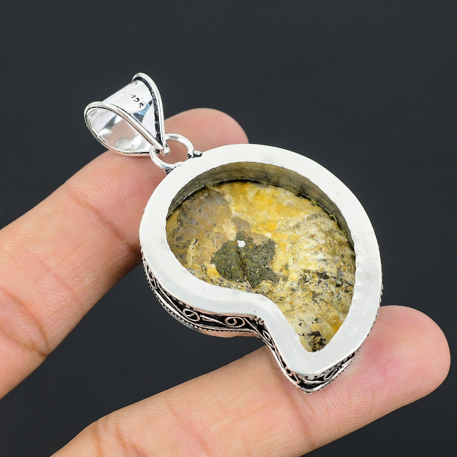 Ammonite Fossil Gemstone Handmade Jewelry 925 Sterling Silver Vintage Pendant