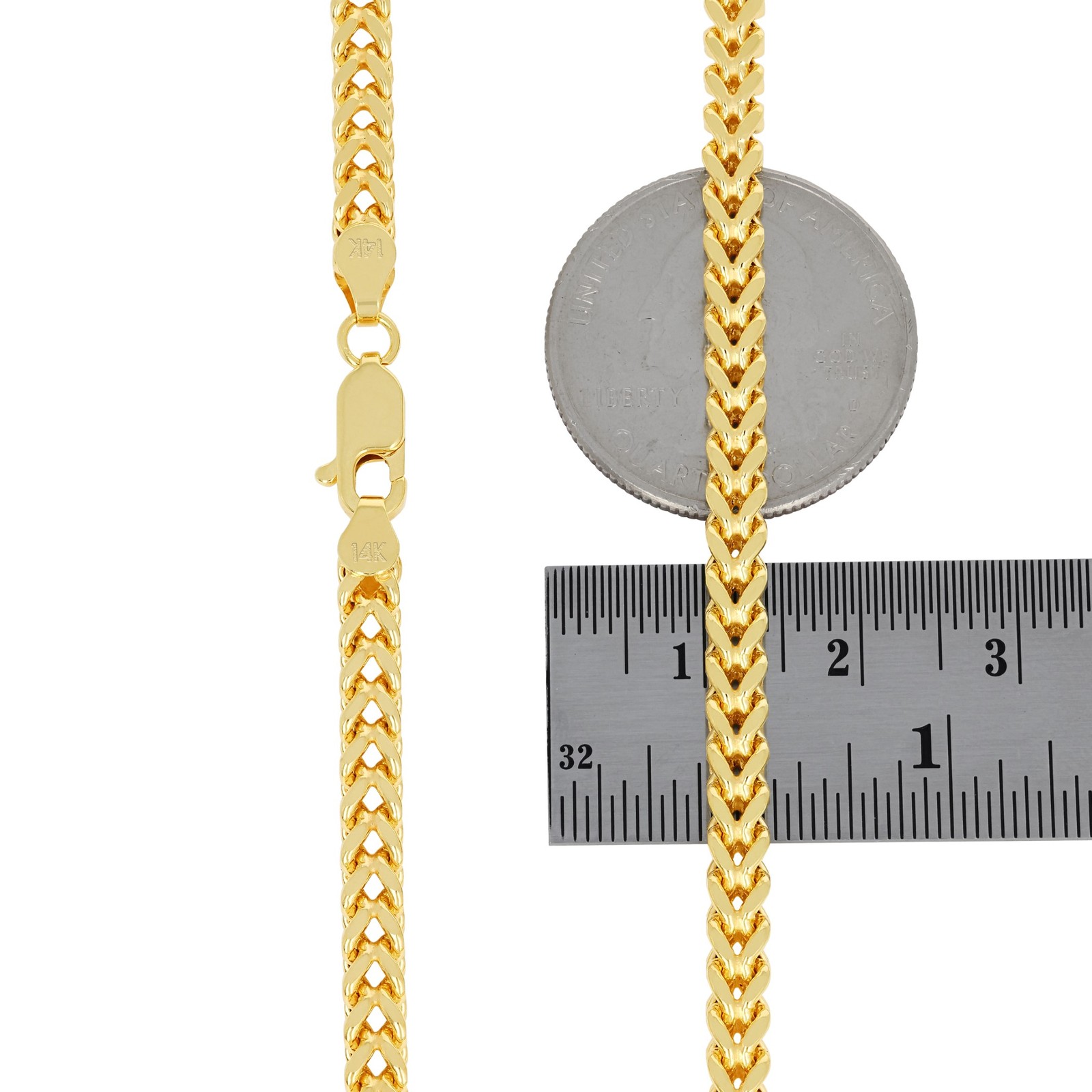 14k Yellow Gold 4mm Franco Box Bracelet Chain Mens Womens 7″ 7.5″ 8″ 8.5″ 9″
