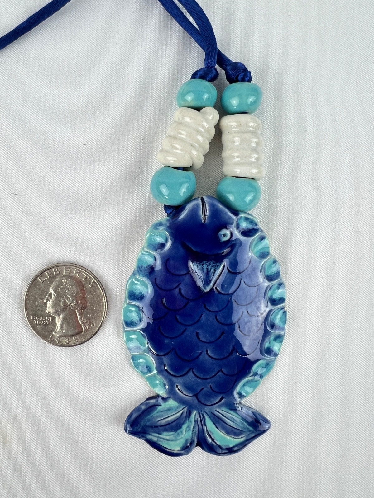Fashion Large Ceramic Enamel Blue Fish Statement Bold Necklace Summer Cruise