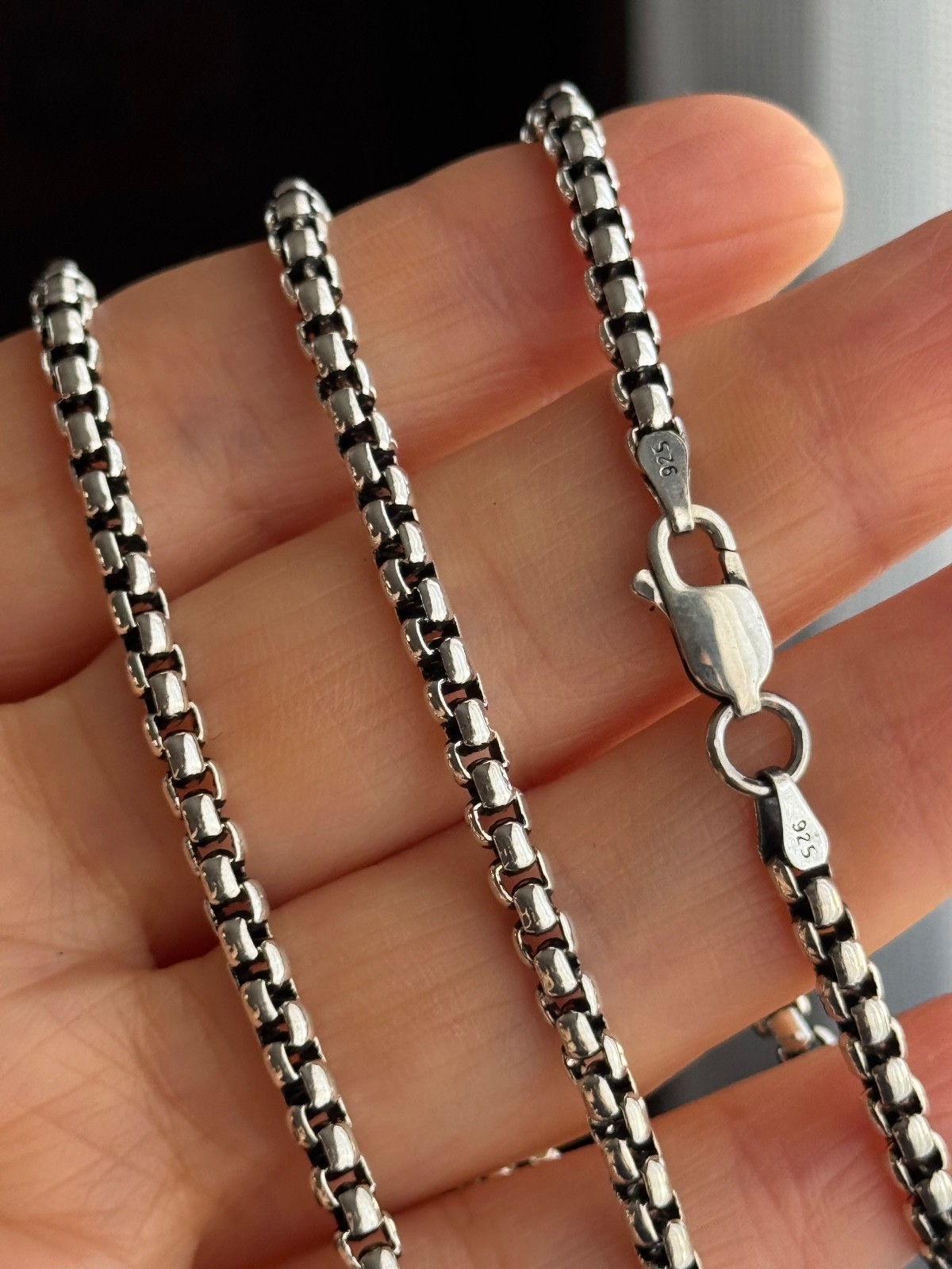 925 Sterling Silver Oxidized Round Box Chain (3.7mm Heavy )