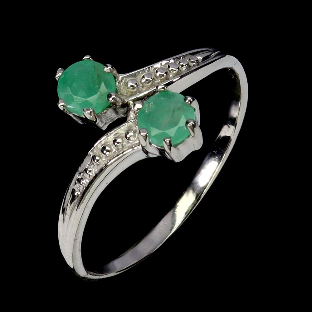 925 Sterling Silver Ring Round Emerald 4mm Natural Gemstone Jewelry Size 8