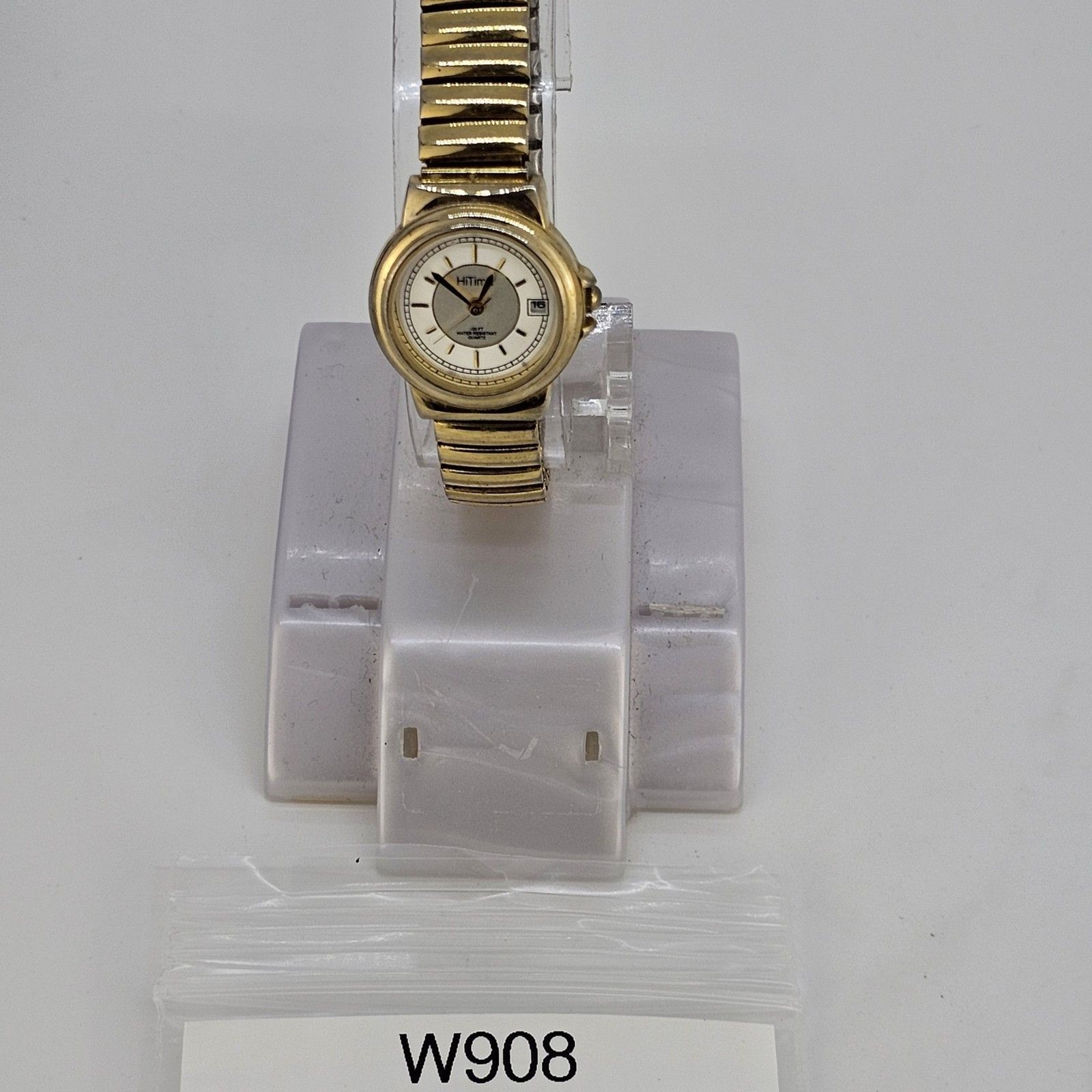 24MM Women’s Watch Gray Dial Gold Case Expandable Band Date 5.75″ New Battery