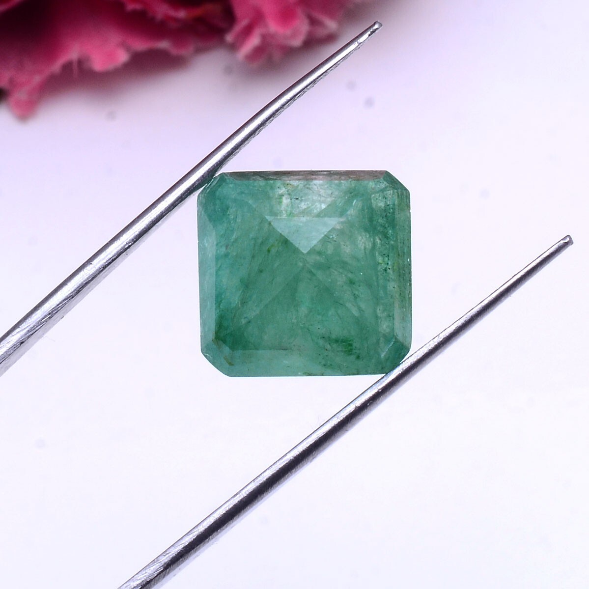 13.50 Cts Natural Brazilian Emerald 14mm Cushion Cut Stunning Ring Size Gemstone
