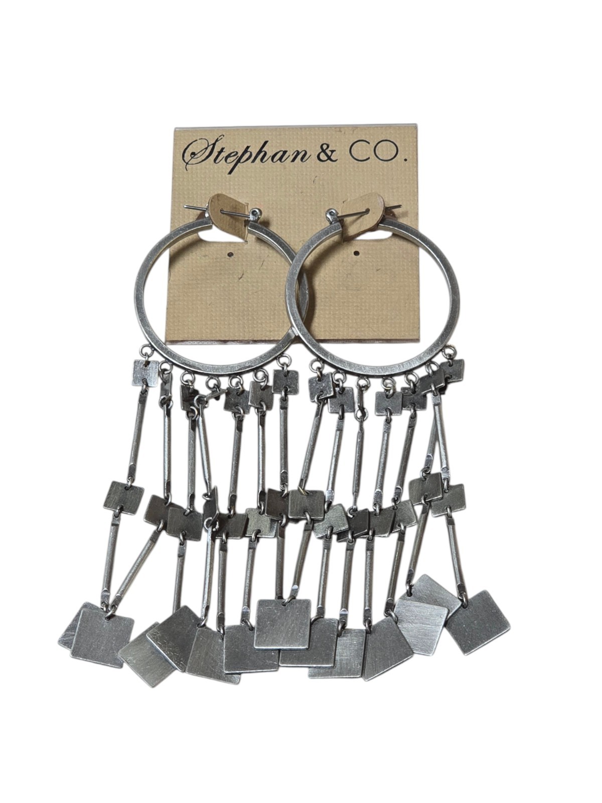 Stephan & Co Women’s Statement Pewter Hoop Long Earrings NWT
