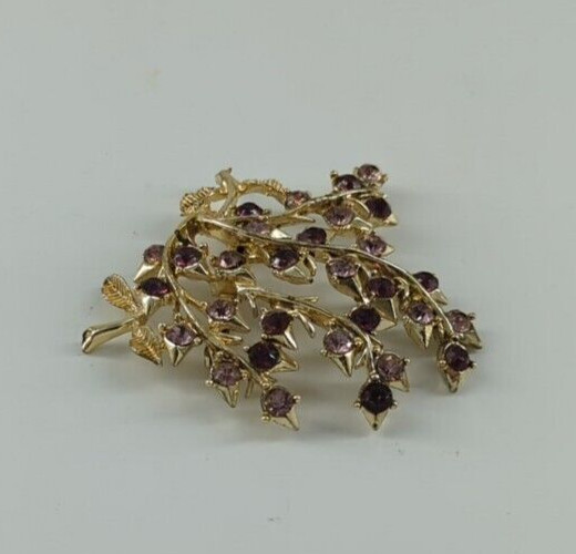Brooch Branches & Leaves Purple & Pink Crystal Rhinestones Vintage Jewelry
