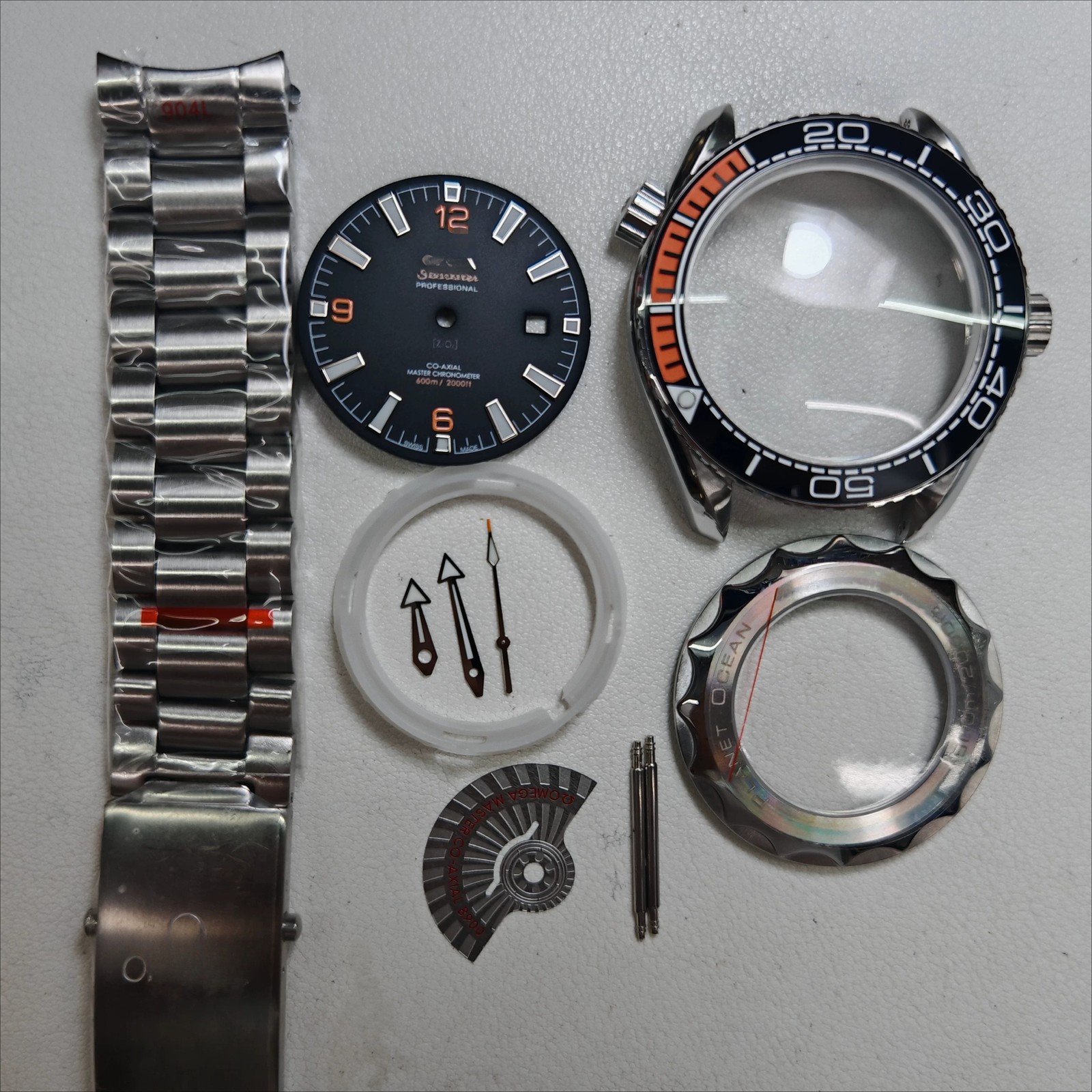 DIY Watch Part Kit for 8215 Seamaster 600 44mm Watch Case+Dial+Hands+Strap
