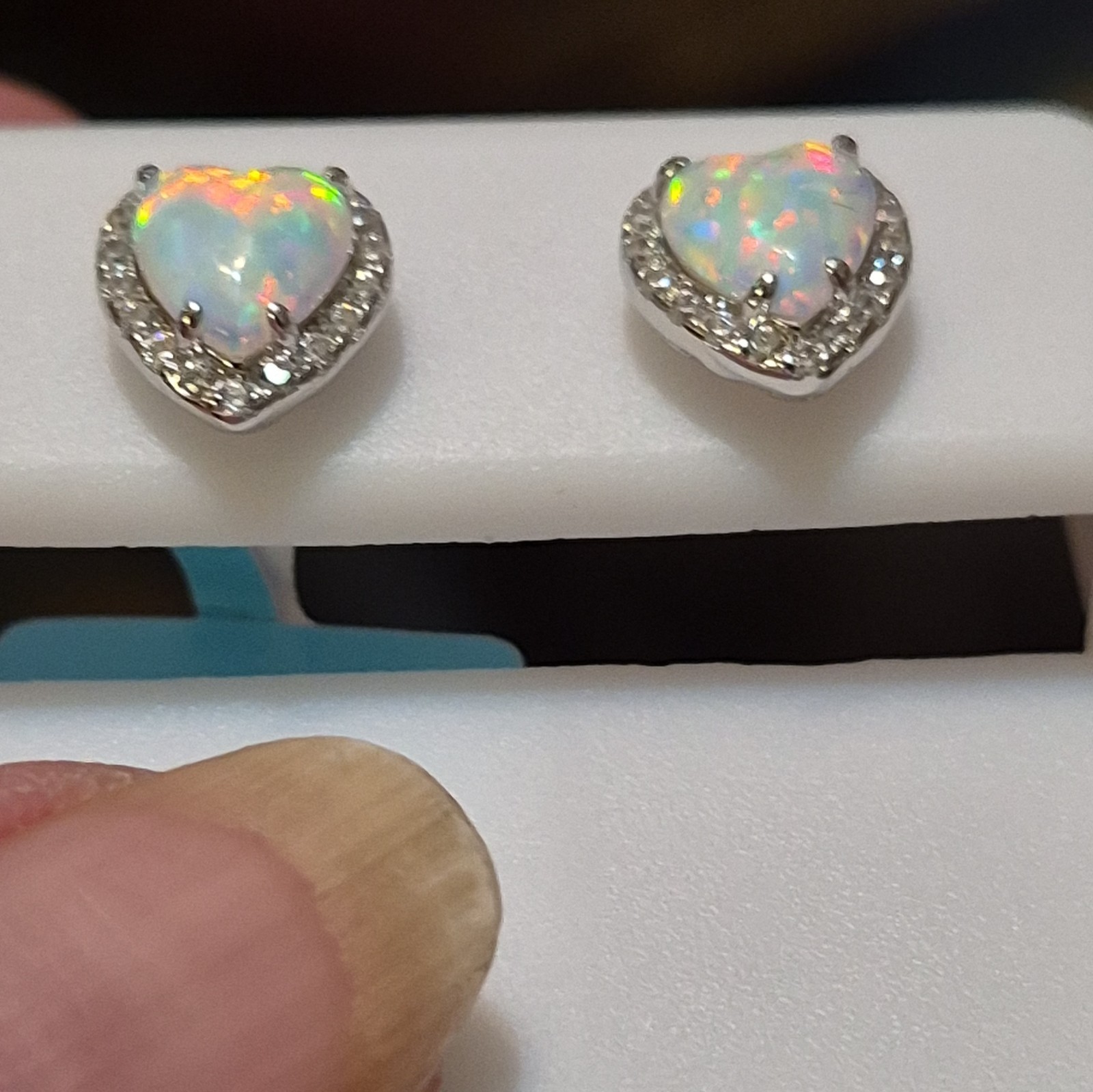 925 Sterling Silver Heart White Opal Stud Earrings 1.82 CTW 6mm Size. Push Backs