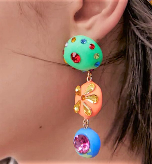 Funky RAINBOW Color FRUIT Flower Pearl TASSEL Betsey Johnson Dangle Earrings H5
