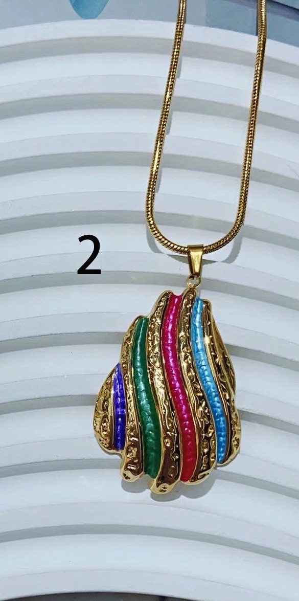 18K Gold Plated Multicolor Enamel Shell Pendant Necklace Snake Chain