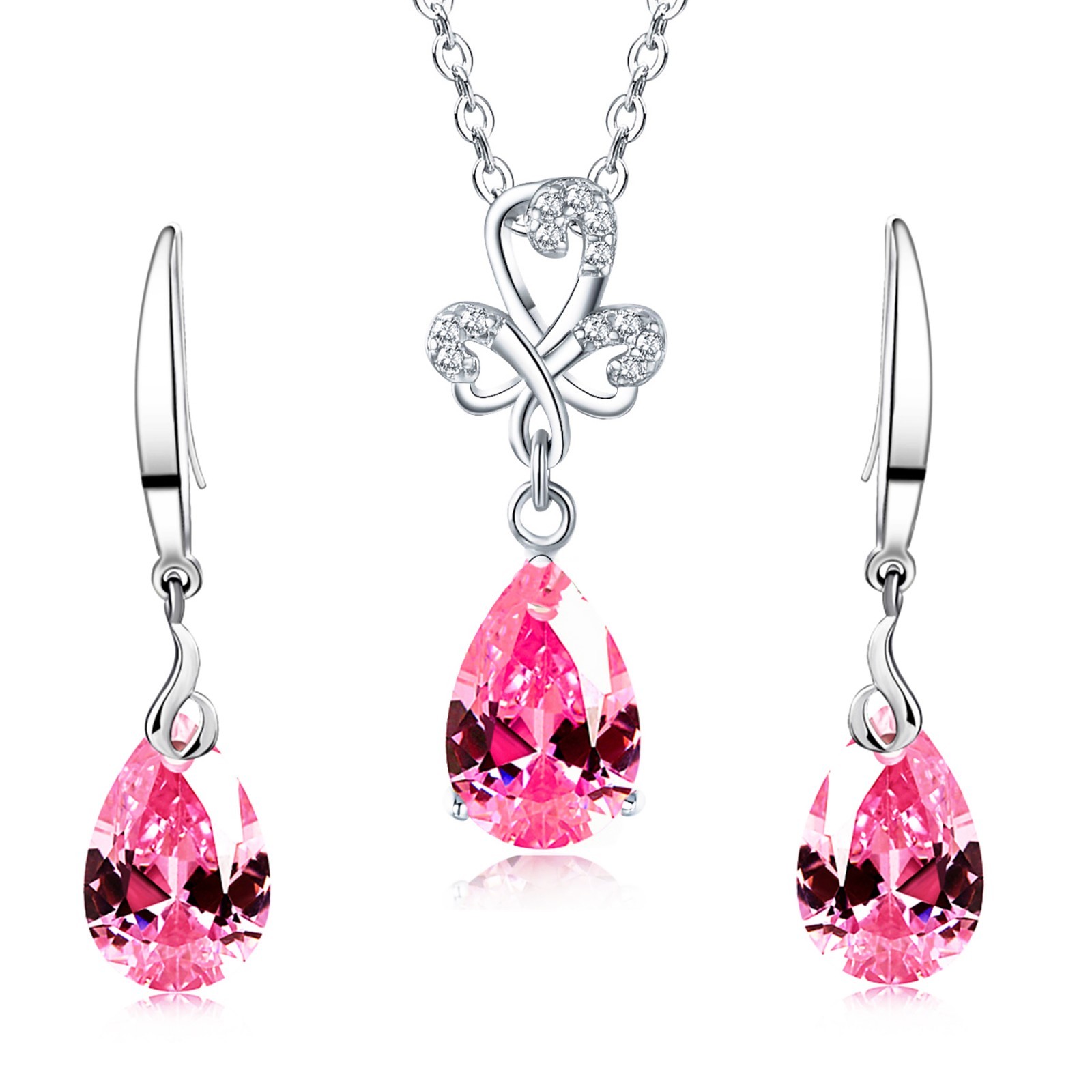 Women Jewelry Set 925 Silver 12mm Pear Shape Crystal Nacklace Earrings for Women