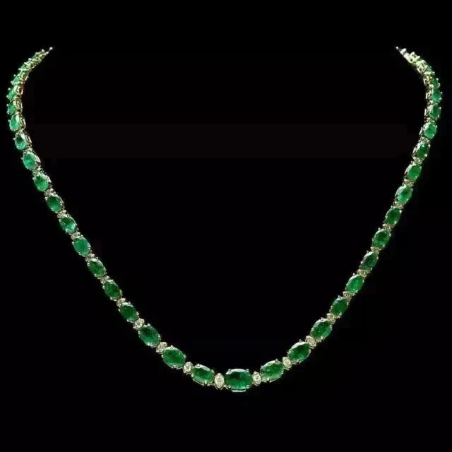11Ct Oval Cut Lab Created Emerald Women’s Tennis Necklace 14K Yellow Gold Finish