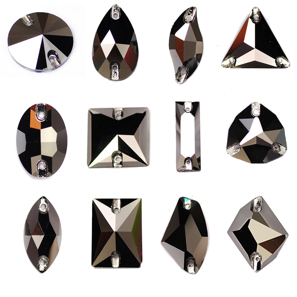 Yanruo Multi-Shape Sew on Strass Crystal Rhinestones for Needlework Jet hematite