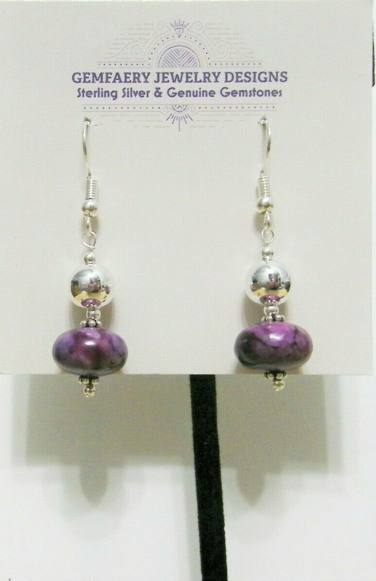 Sterling Silver Natural SUGILITE Gemstone Dangle Earrings #2471…Handmade USA