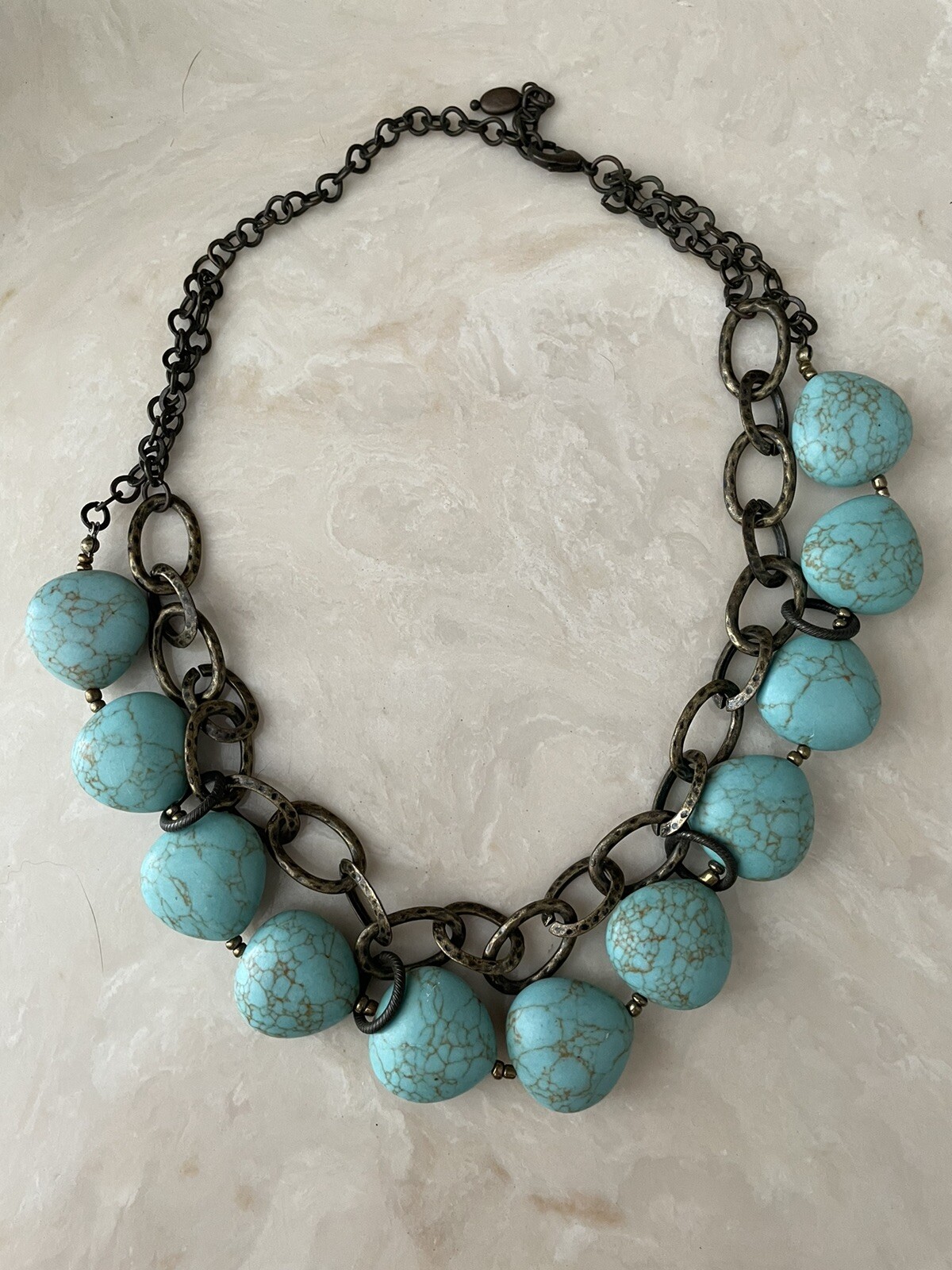 Premier Designs Necklace With Faux Pearl Turquoise & Bronze Tone Approx 20″
