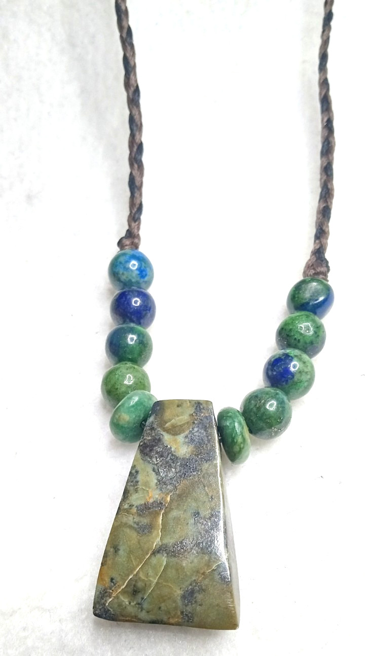 Axe on Serpentine stone hand braided adjustable Neckalce.