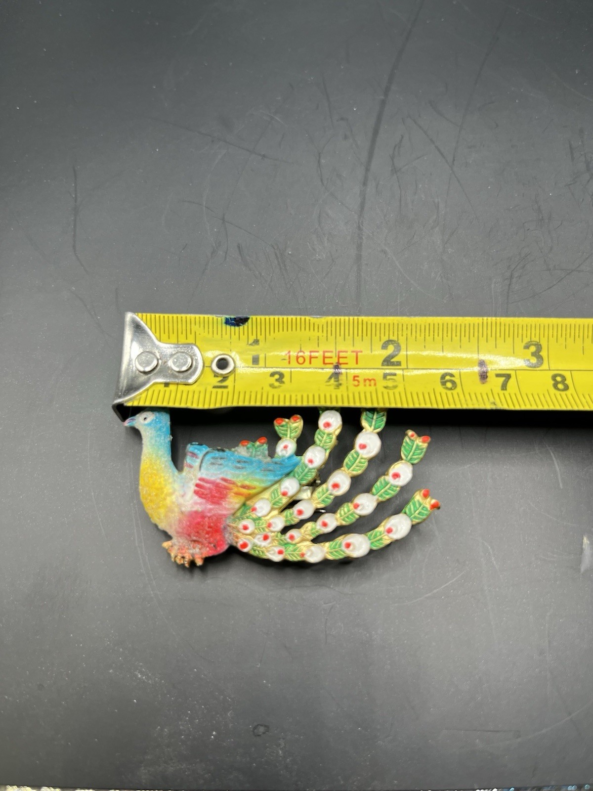 Vintage Gold Tone Painted Peacock Brooch Pin Marked KOREA