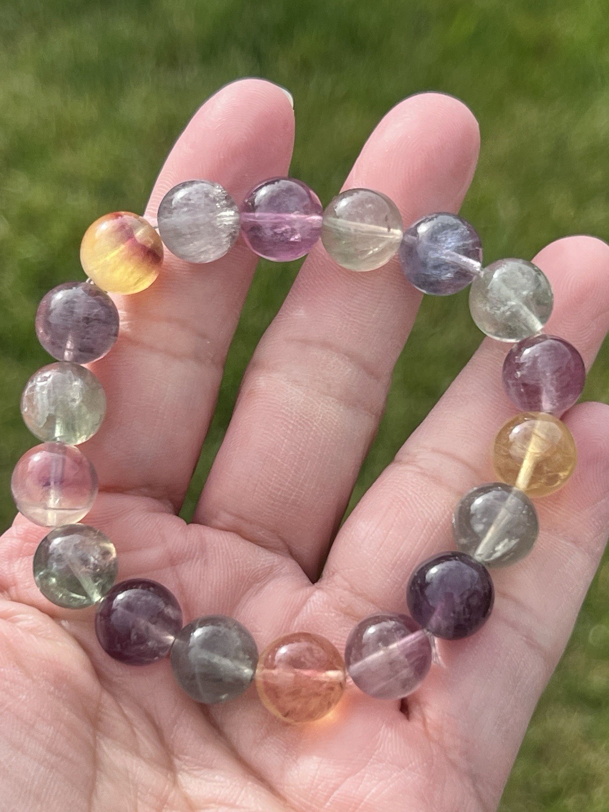 Rainbow Fluorite Beaded Bracelet – Stretchable (11 mm)