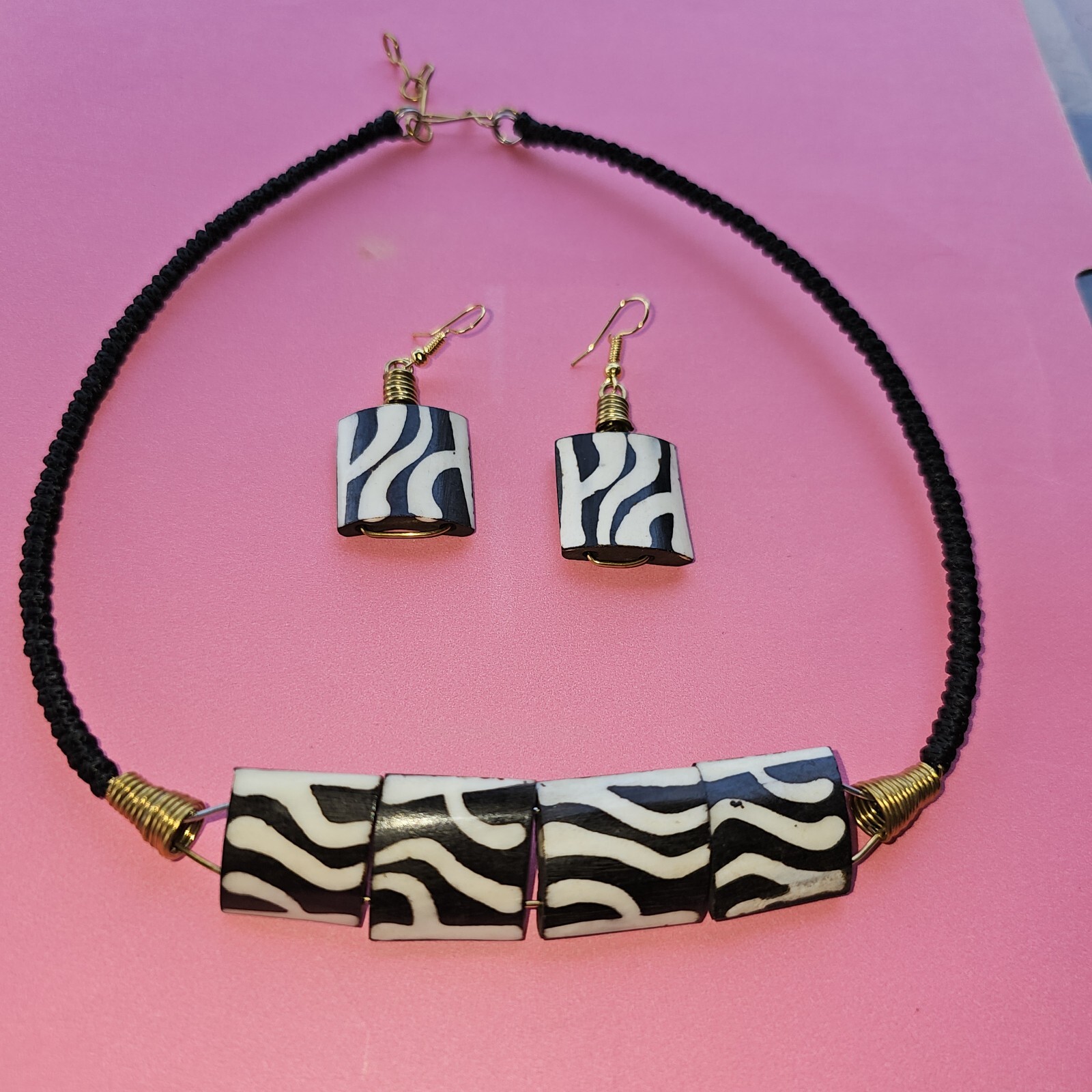 African- Bone & Brass -Necklace & Earring Set- Handmade in Kenya-New